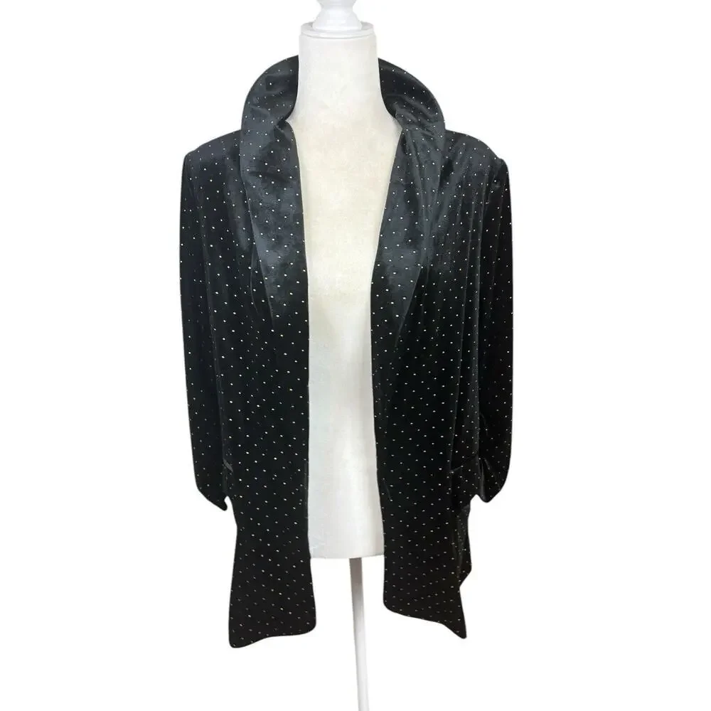Meg & Margot Jacket Womens Size L‎ Black Velvet Gold Elegant Sophisticated New